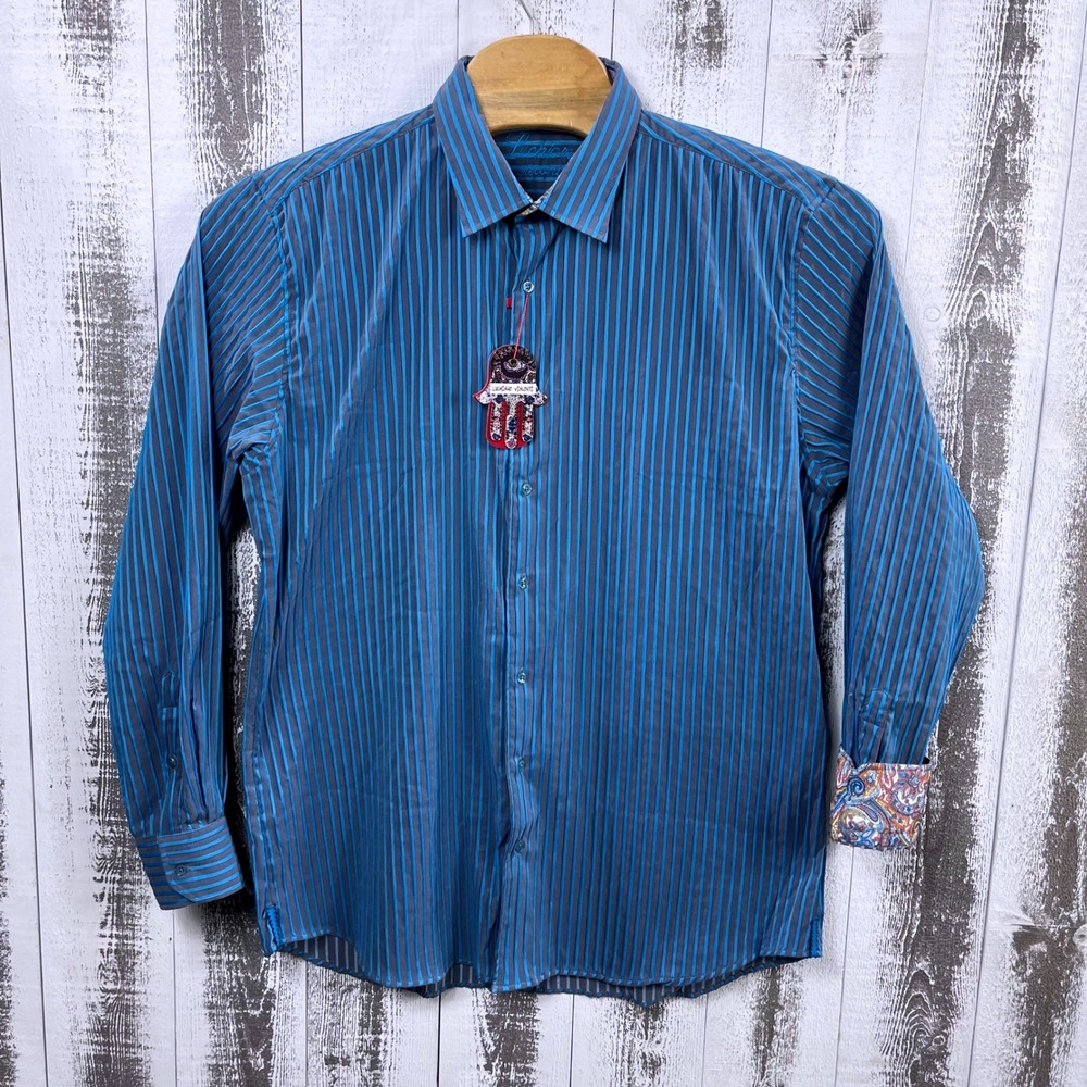 Luchiano Visconti Shirt Men's XXL Button Down Striped Paisley Flip Cuff NWT - Picture 2 of 11